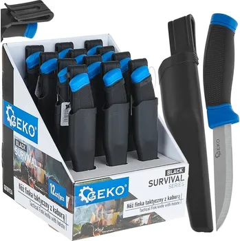 Pracovní nůž Geko Taktický nůž Finka 215/105 mm s pouzdrem BLACK SURVIVAL SERIES – výstavní karton (12/48)