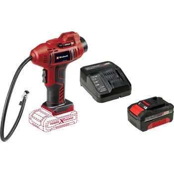 Kompresor Einhell 2071010 plus 4512042, Akumulátorový kompresor, 11 bar, vč. 1 akumulátoru, vč. nabíječky, digitální displej, automatické vypnutí