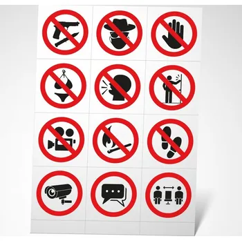 Kancelář Traiva s.r.o. Zákazové symboly na dveře a výlohy, set 12 ks na archu Varianty: Zákazové symboly na dveře a výlohy, set 12 ks na archu, samolepka tl. 0,1 mm, Kód: 27036