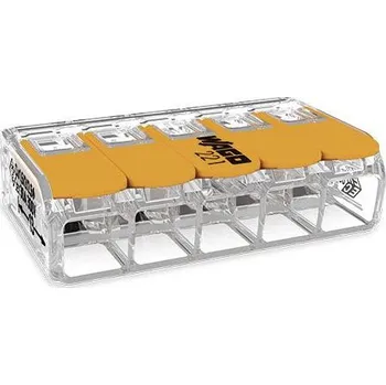 WAGO 221-615, 221, kabelová svorka, 0.5-6 mm², kontakty 5, transparentní, oranžová, 1 ks