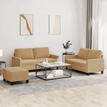 Pohovka 3dílná sedací souprava s poduškami hnědá samet - 8721012064805