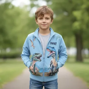 Chlapecká mikina Chlapecká mikina Kugo ZM8850 světle modrá s dinosaury