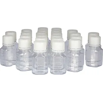 Laboratorní lahve z PET, sterilní, křišťálově čisté, šroubovací uzávěr a stupnice, 125 ml, 24 ks