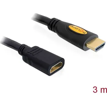Audio kabel Delock HDMI prodlužovací kabel Zástrčka HDMI-A, Zásuvka HDMI-A 3.00 m černá 83081 4K UHD, pozlacené kontakty HDMI kabel