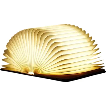 Noční světlo Noční světlo ve tvaru knihy 10 x 8 x 2,5 cm, rozložitelné a složitelné, teplé bílé světlo, dřevěná kniha, nabíjecí, LED světlo