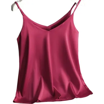 Dámské tílko Výstřih do V Tenká ramínka Jednobarevné elegantní tílko z polyesteru a hedvábí pro lehké letní nošení červená XS