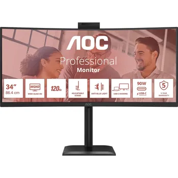 Monitor AOC MT VA 34" CU34E4CW - VA panel, 3440x1440, 120Hz, HDMI, DP, USB-C