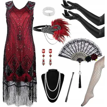 Dámské šaty STYLOVÉ ŠATY S FLITRY VE STYLU 20. LET, VELKÝ KOMPLET GATSBY