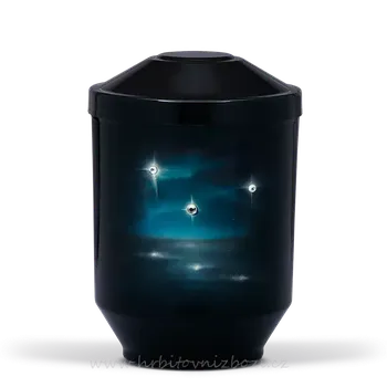 Smuteční dekorace Ocelová urna motiv nebe nad hladinou airbrush