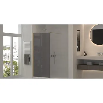 Erga Paris, sprchová zástěna Walk-In 140x200 cm, 8mm šedé sklo, zlatý matný profil, ERG-V02-PARIS-140x200-GR-GB