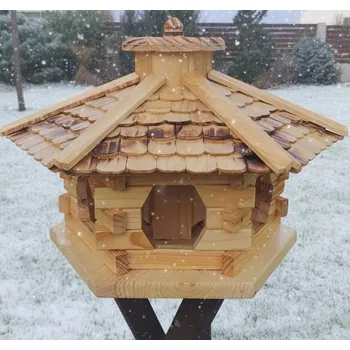 Pro ptáka Ptačí krmítko dřevěné - srub velký šestihran 50 x 44 x 32 cm žíhaná střecha