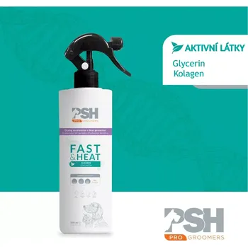 Kosmetika pro psa PSH Fast & Heat – urychlovač sušení (Profesionální, výstavní kosmetika pro psy PSH. PSH sprej, který zkracuje dobu schnutí a chrání srst pře poškozením způsobeným používáním vysoušečů.)