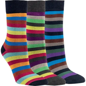 Dámské ponožky RS dámské bambusové barevné elastické pruhované ponožky bez gumiček mix 35-38