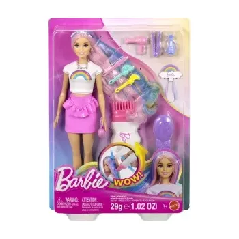 Barbie panenka s duhovými vlasy a třpytivým stylingem
