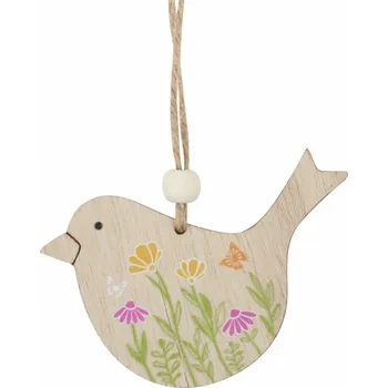 Pták s motivem louky dřevěný 8,5 x 6 x 0,5 cm na zavěšen 7195