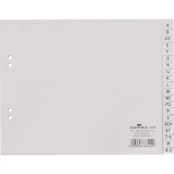 Kartotéka Durable 6500 rejstřík DIN A4 A-Z polypropylen šedá 20 karet vyražené otvory 650010