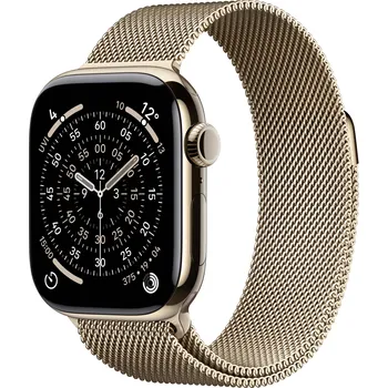 Chytré hodinky Apple Watch Series 11 GPS plus Cellular 42 mm Titanový kryt Řemínek Milanese Loop zlatá M/L