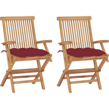Zahradní židle s vínovými poduškami 2 ks masivní teak IM_3062511