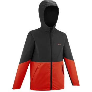 Chlapecká bunda QUECHUA Chlapecká turistická nepromokavá bunda MH 500 7 LET ČERVENÁ|ŠEDÁ