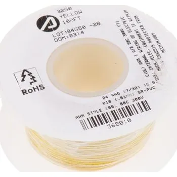 elektrický kabel Zapojovací vodič plocha průřezu 0,2 mm² 7/0,20 mm pramenů vodičů barva Žlutá 300 V 30m UL1061 24 AWG Alpha Wire UL1061