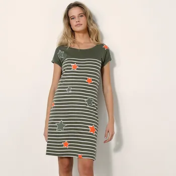 Dámská noční košile Blancheporte Noční košile s pruhy a hvězdičkami, barvená vlákna khaki 54