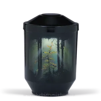 Smuteční dekorace Ocelová urna motiv lesní světlo airbrush