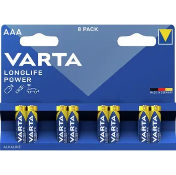 Elektronika VARTA Longlife Power AAA LR03 1,5 V – výkonné alkalické baterie pro vysoký odběr, 8 ks