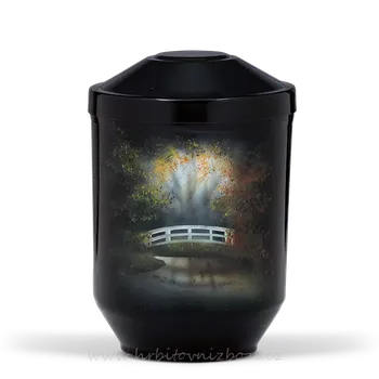 Smuteční dekorace Ocelová urna s motivem mostu airbrush