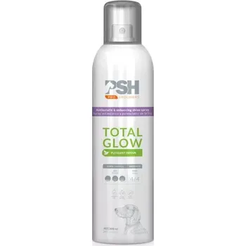 Kosmetika pro psa PSH GLOW - Finální úprava PSH 300ml (Výstavní kosmetika pro psy PSH GLOW - Finální úprava PSH 300ml. Finální péče před výstavou psů. Eliminuje statickou elektřinu, srsti zanechá lesk a svěží a trvalou vůni.)