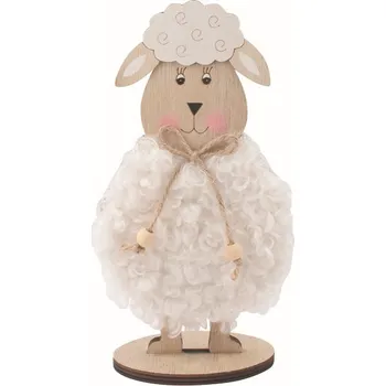 Velikonoční dekorace Ovce dřevěná bílá 11 x 20 x 6 cm na postavení 7664