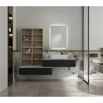 Zrcadlo Erga Megan, LED zrcadlo 50x70cm v černém rámu, 1840 lm, 3 barvy světla, zadní osvětlení, ERG-V01-MEGAN-5070-BK