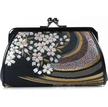 Peněženka Japonská dámská peněženka Nishijin Ume Black White Flowers