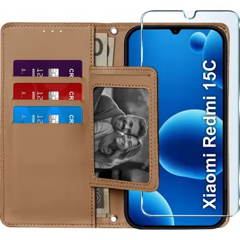 Pouzdro na mobilní telefon Flipové pouzdro KrainaGSM pro Xiaomi Redmi 15C, hnědé