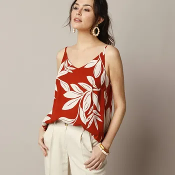 Top s potiskem a nastavitelnými ramínky terakota/režná 44