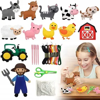 kreativní sada FARMA - FILCOVÁ SADA PRO ŠITÍ DIY - 12 KS KRÁVA SLEPICE KAČENA OVCE KŮŇ