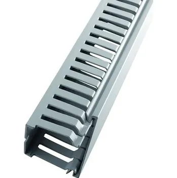 Rozvaděč Kabelové rozdvojky Drážkovaný kabelovod PC/ABS bez obsahu halogenů Otevřený barva Šedá 37,5 mm x 37.5mm x 2m RS PRO