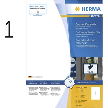 Kotouček do pokladny a tiskárny štítků Herma 9501 Fóliové etikety 210 x 297 mm polyethylenová fólie bílá 50 ks trvalé barevná laserová tiskárna, laserová tiskárna, barevná kopírka, kopírka, ruční