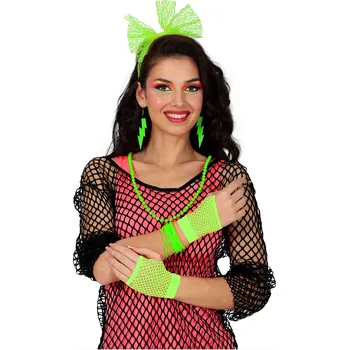 Karnevalový doplněk GuircaRetro sada 80. léta zelená - čelenka, rukavice, náušnice, náramek