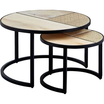 Konferenční stolek Sada kulatých konferenčních stolů Wohnling, hnědá, 60 cm, 37 cm, 60 cm