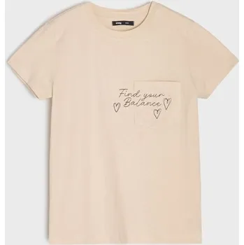 Sinsay - Bavlněné tričko s výšivkou - béžová - 511EU-08X - 511EU-08X-XS