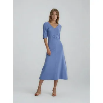 Dámské šaty Sinsay - Midi šaty s řasením s příměsí viskózy - světle modrá - 089IU-50X - 089IU-50X-XS