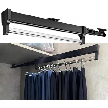 Věšák VÝSUVNÝ TELESKOPICKÝ VĚŠÁK DO SKŘÍNĚ 30 CM ČERNÝ KOVOVÝ DRŽÁK NA OBLEČENÍ