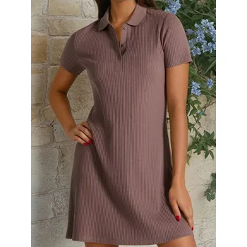 Dámské šaty Sinsay - Žebrované mini šaty s límečkem a příměsí bavlny - béžová - 161DF-80X - 161DF-80X-XS