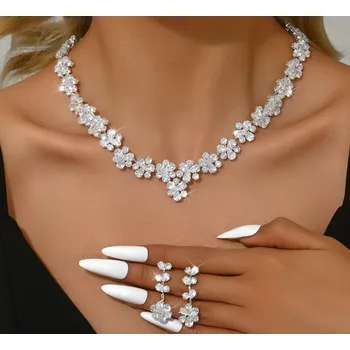 Souprava šperků B-TOP Luxusní bíle pozlacená souprava se zirkony ve tvaru květů