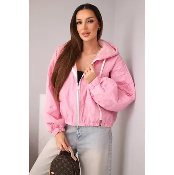 Dámská prošívaná bunda s kapucí a ozdobným květinovým ražením světle růžová UNI