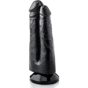 HardToys Tom & Max, černé vinylové dvojité dildo 20 x 5,7–7 cm