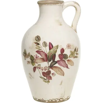 Váza Béžová antik keramická váza s květy a ouškem Florac - Ø 16*26 cm