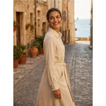 Dámské šaty Sinsay - Košilové šaty z viskózy s příměsí lnu - béžová - 377GY-02X - 377GY-02X-S