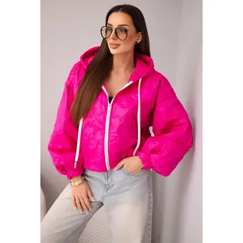 Dámská prošívaná bunda s kapucí a ozdobným květinovým ražením fuchsie UNI