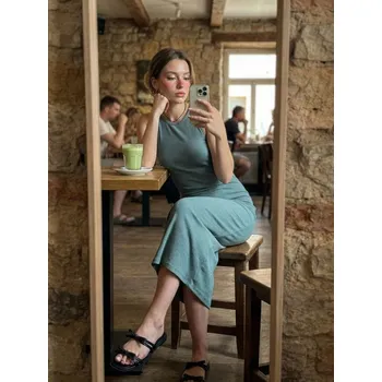 Dámské šaty Sinsay - Přiléhavé pletené midi šaty - olivová - 441CH-81X - 441CH-81X-S